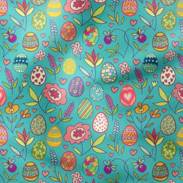 Happy Easter-Paskalya Gökkuşağı Renkli Geometrik Paskalya Yumurtaları Desenli Tasarım Kumaş