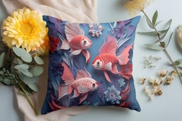 3D Deniz Temalı Kırlent Paneli Dikilmemiş Kumaş