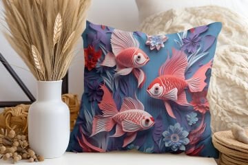 3D Deniz Temalı Kırlent Paneli Dikilmemiş Kumaş