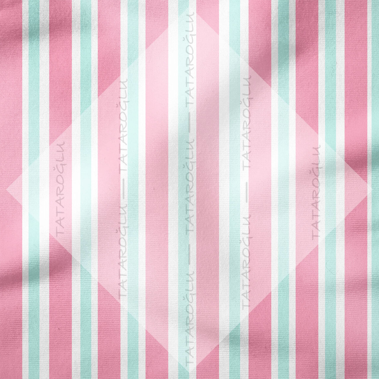 Pembe Mint Yeşili Çizgili Kumaş | Leke Tutmaz Dekoratif Dijital Baskılı Kumaş
