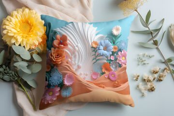 3D Deniz Temalı Kırlent Paneli Dikilmemiş Kumaş