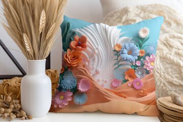 3D Deniz Temalı Kırlent Paneli Dikilmemiş Kumaş