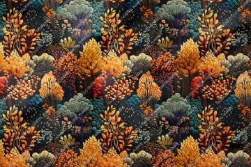 3D Sonbahar Renkli Çiçekli Ağaçlı Dekoratif Dijital Baskı Kumaş