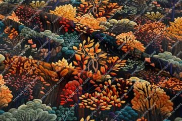 3D Sonbahar Renkli Çiçekli Ağaçlı Dekoratif Dijital Baskı Kumaş