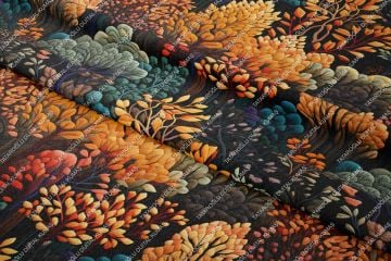 3D Sonbahar Renkli Çiçekli Ağaçlı Dekoratif Dijital Baskı Kumaş