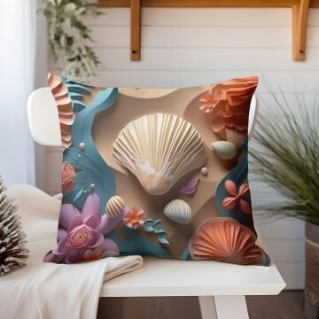 3D Deniz Temalı Kırlent Paneli Dikilmemiş Kumaş