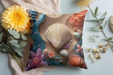 3D Deniz Temalı Kırlent Paneli Dikilmemiş Kumaş