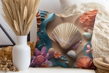 3D Deniz Temalı Kırlent Paneli Dikilmemiş Kumaş