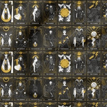 Astroloji Tarot Kartları Desenli Mistik Dijital Baskılı Kumaş