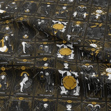 Astroloji Tarot Kartları Desenli Mistik Dijital Baskılı Kumaş