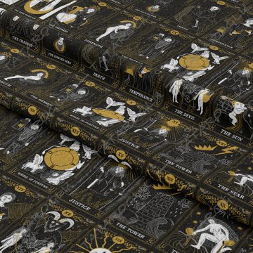 Astroloji Tarot Kartları Desenli Mistik Dijital Baskılı Kumaş