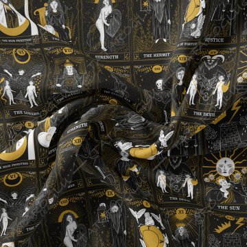Astroloji Tarot Kartları Desenli Mistik Dijital Baskılı Kumaş