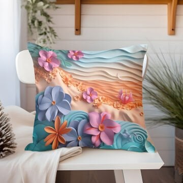 3D Deniz Temalı Kırlent Paneli Dikilmemiş Kumaş