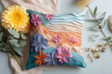 3D Deniz Temalı Kırlent Paneli Dikilmemiş Kumaş