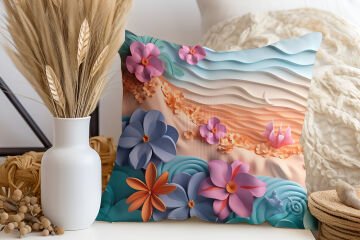 3D Deniz Temalı Kırlent Paneli Dikilmemiş Kumaş