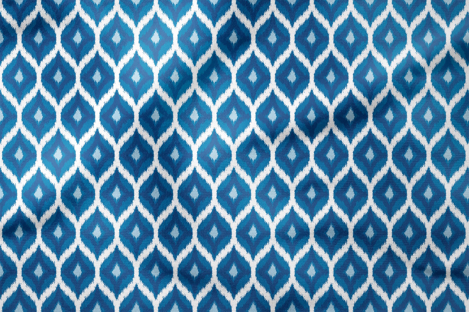 Blue White Ikat Patterned Digital Printed Fabric