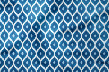 Blue White Ikat Patterned Digital Printed Fabric