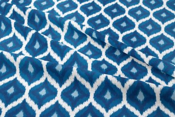 Blue White Ikat Patterned Digital Printed Fabric