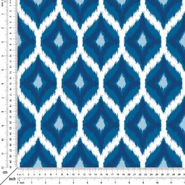 Blue White Ikat Patterned Digital Printed Fabric