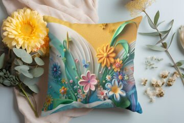 3D Deniz Temalı Kırlent Paneli Dikilmemiş Kumaş