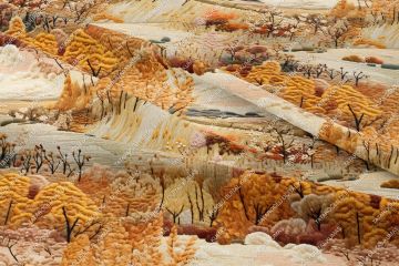 3D Sonbahar Krem Çiçekli Ağaçlı Dekoratif Dijital Baskı Kumaş