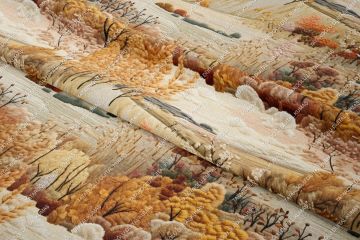 3D Sonbahar Krem Çiçekli Ağaçlı Dekoratif Dijital Baskı Kumaş