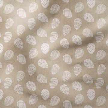 Happy Easter-Paskalya  Boho Kumaş, Sütlü Kahve Zemin, El Çizimi Krem Geometrik Paskalya Yumurtaları Desenli Tasarım Kumaş