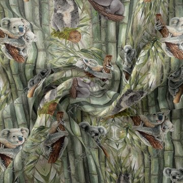 Zemini Bambu Ağaçlı Sevimli Koala Desenli Kumaş