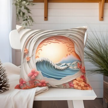 3D Deniz Temalı Kırlent Paneli Dikilmemiş Kumaş