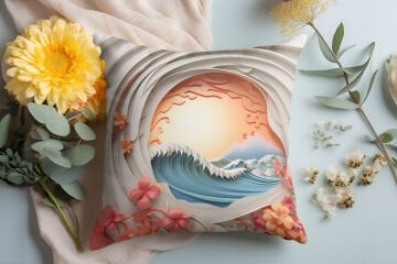 3D Deniz Temalı Kırlent Paneli Dikilmemiş Kumaş