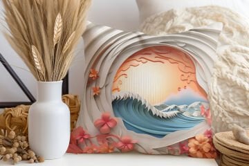 3D Deniz Temalı Kırlent Paneli Dikilmemiş Kumaş