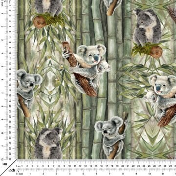 Zemini Bambu Ağaçlı Sevimli Koala Desenli Kumaş