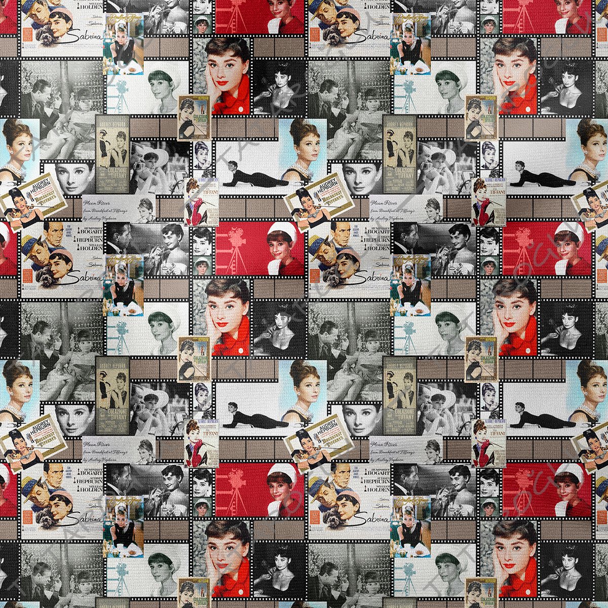 Audrey Hepburn Film Afişli Dijital Baskılı Kumaş