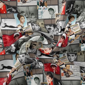 Audrey Hepburn Film Afişli Dijital Baskılı Kumaş