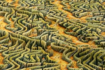 3D Sonbahar Labirent Ağaçların Arasında Ev Dekoratif Dijital Baskı Kumaş