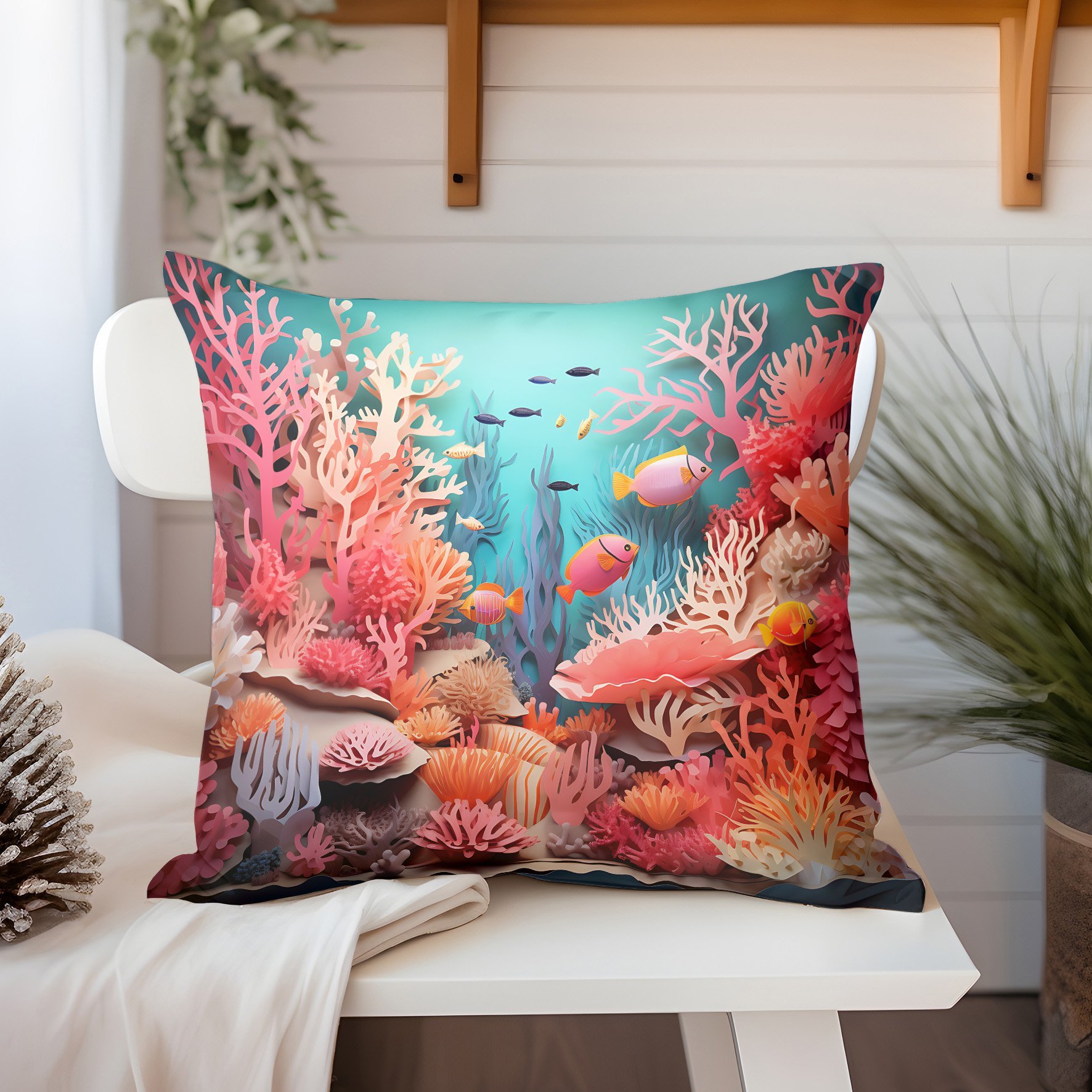 3D Deniz Temalı Kırlent Paneli Dikilmemiş Kumaş