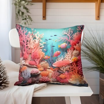 3D Deniz Temalı Kırlent Paneli Dikilmemiş Kumaş