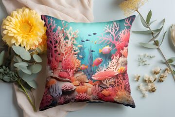 3D Deniz Temalı Kırlent Paneli Dikilmemiş Kumaş
