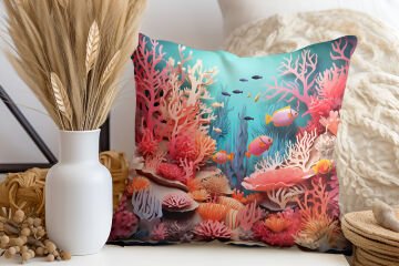 3D Deniz Temalı Kırlent Paneli Dikilmemiş Kumaş