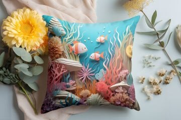 3D Deniz Temalı Kırlent Paneli Dikilmemiş Kumaş