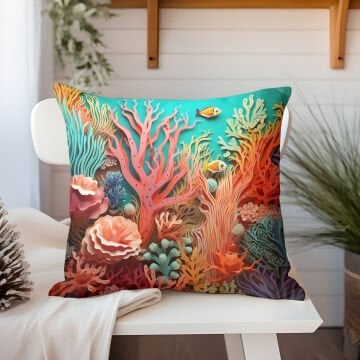 3D Deniz Temalı Kırlent Paneli Dikilmemiş Kumaş
