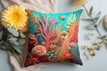 3D Deniz Temalı Kırlent Paneli Dikilmemiş Kumaş