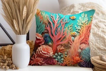 3D Deniz Temalı Kırlent Paneli Dikilmemiş Kumaş