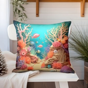 3D Deniz Temalı Kırlent Paneli Dikilmemiş Kumaş