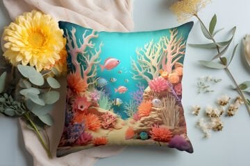 3D Deniz Temalı Kırlent Paneli Dikilmemiş Kumaş