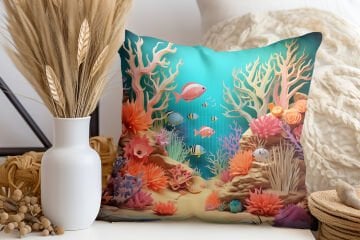 3D Deniz Temalı Kırlent Paneli Dikilmemiş Kumaş