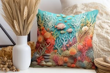 3D Deniz Temalı Kırlent Paneli Dikilmemiş Kumaş