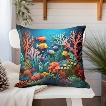3D Deniz Temalı Kırlent Paneli Dikilmemiş Kumaş