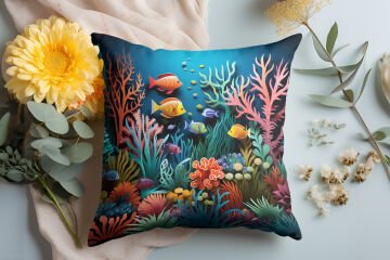 3D Deniz Temalı Kırlent Paneli Dikilmemiş Kumaş