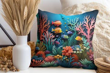 3D Deniz Temalı Kırlent Paneli Dikilmemiş Kumaş